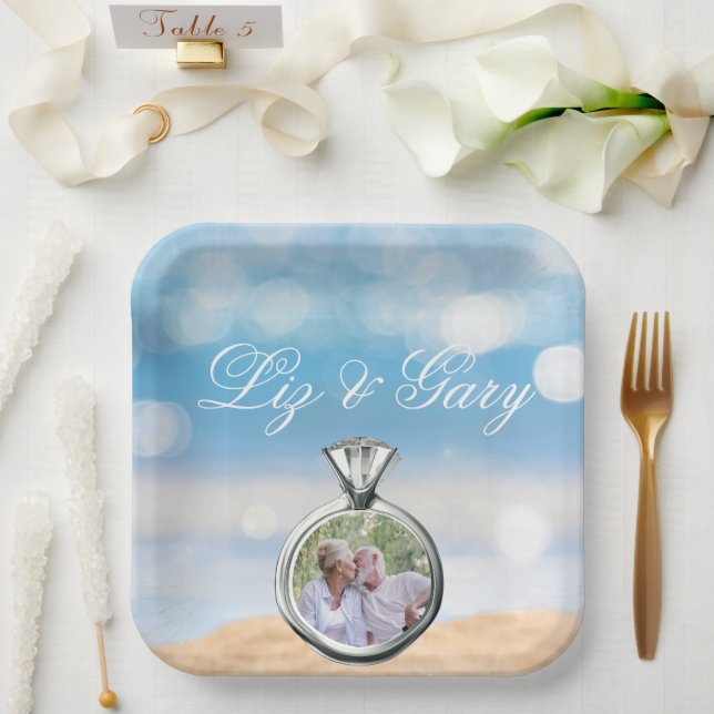 Beach Photo Destination Wedding  Paper Plate (Wedding)