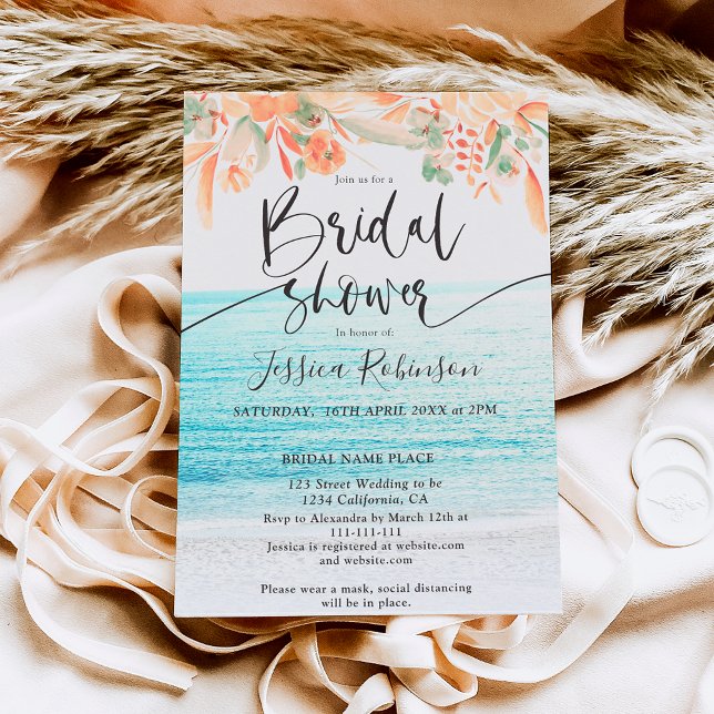 Beach photo floral watercolor boho bridal shower invitation (Creator Uploaded)