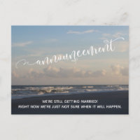 Beach Photo Postponed Wedding Announcement