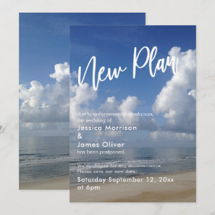 Beach Photo Postponed Wedding New Plan Update Card