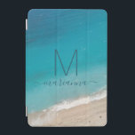 Beach Photo Turquoise Ocean Waves Personalised iPad Mini Cover<br><div class="desc">Turquoise ocean and gentle waves on a soft sandy shore featuring a modern calligraphy script monogram initial and name personalised on the front of a laptop sleeve available to protect several different computer sizes. Click 'customise further' to edit the template and change fonts or customisation colours, or upload a photo...</div>