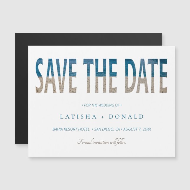 Beach Photo Typography Wedding Save The Date (Front/Back)