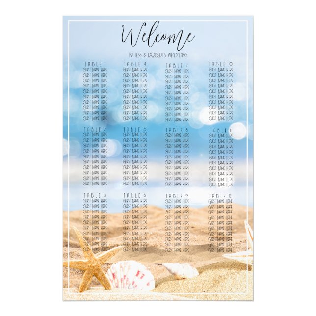 Beach Photo Wedding Seating Chart Print (Front)