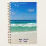 Beach Photography Blue Ocean Waves Custom 2025 Planner<br><div class="desc">This cool beach photography 2025 planner are perfect for a seaside restaurant or beachfront bar to customise for patrons as a souvenir. A beautiful beach photograph taken in the ideal vacation destination of Destin, Florida. The gorgeous green waters of Sandestin wash up to the sandy seashore underneath serene blue skies...</div>