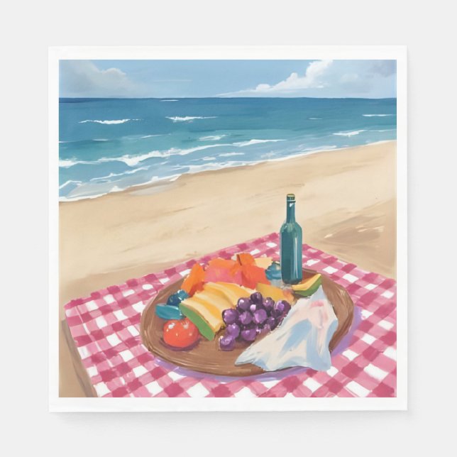 Beach Picnic | Ocean Shore Painting Napkin (Front)