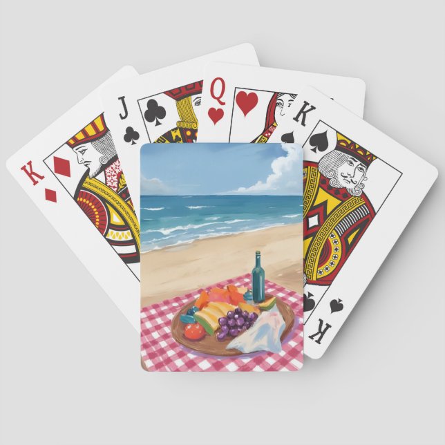 Beach Picnic | Ocean Shore Painting Playing Cards (Back)