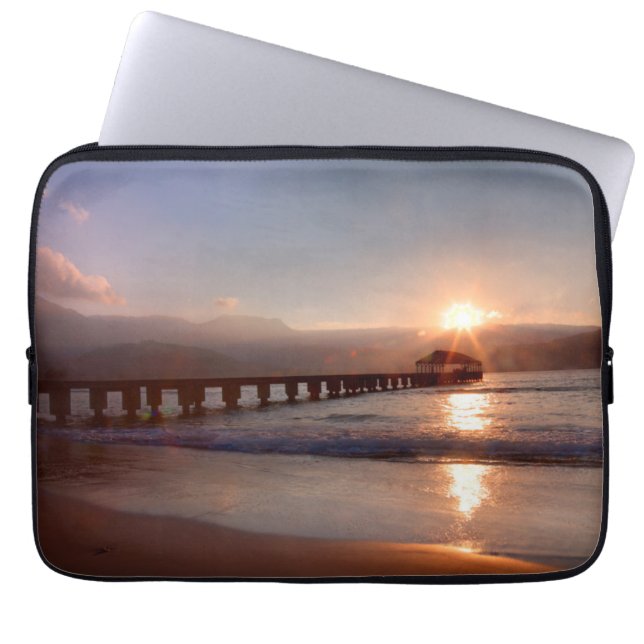 Beach pier at sunset, Hawaii Laptop Sleeve (Front)