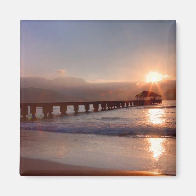 Beach pier at sunset, Hawaii Magnet (Front)