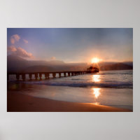 Beach pier at sunset, Hawaii