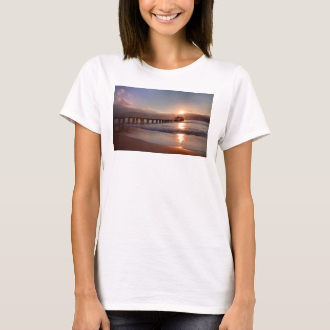 Beach pier at sunset, Hawaii T-Shirt (Front)