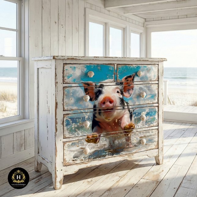 Beach Pig Swimming Ocean Decoupage Tissue Paper (Creator Uploaded)