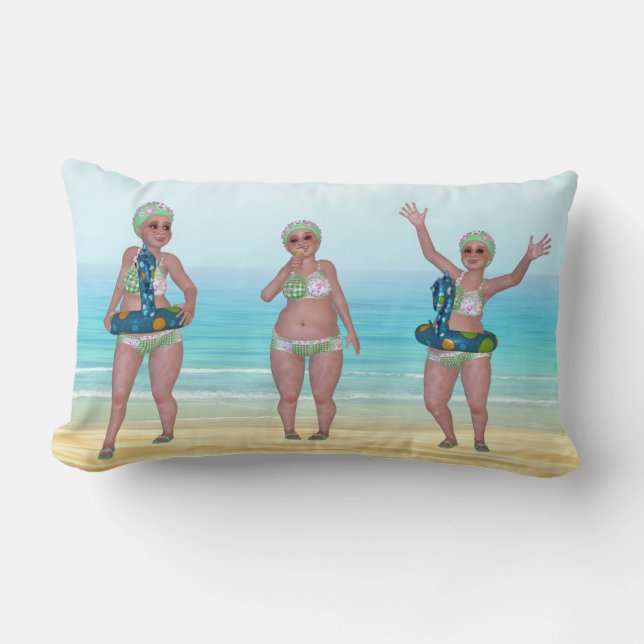 Beach Pillow with Funny Bathing Beauty (Front)