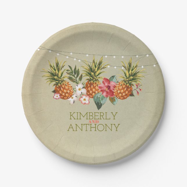 beach pineapple tropical wedding paper plate (Front)