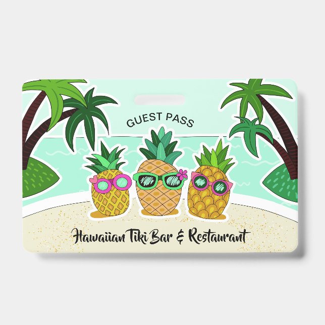 Beach Pineapples custom text party badges ID Badge (Front)