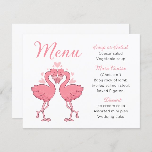 Beach Pink Flamingos Tropical Wedding Menu  (Front/Back)