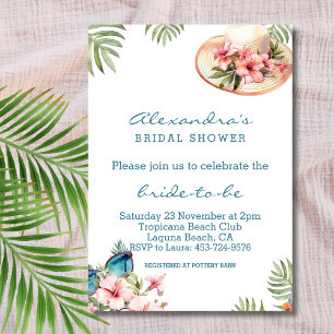Beach Pink Floral Tropical Bridal Shower Invitation