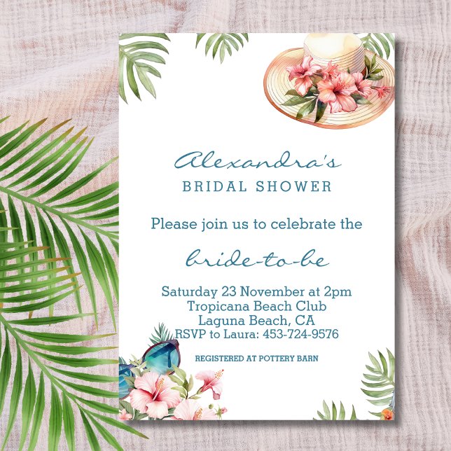 Beach Pink Floral Tropical Bridal Shower Invitation (Creator Uploaded)