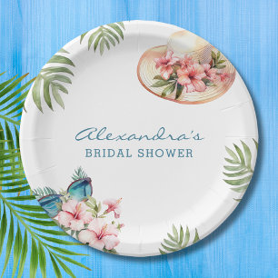 Beach Pink Floral Tropical Bridal Shower Paper Pla Paper Plate