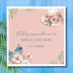 Beach Pink Flowers Tropical Bridal Shower Napkin