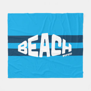 Beach Please Aqua & Navy Blue Striped Fleece Blanket