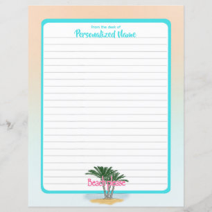 Beach Please Bordered Lined Paper Sheet
