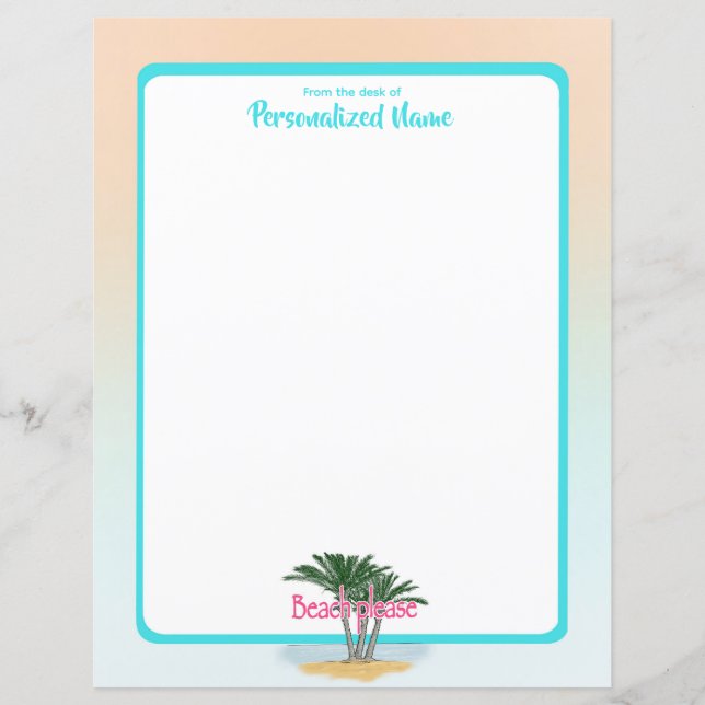 Beach Please Bordered Unlined Paper Sheet (Front)