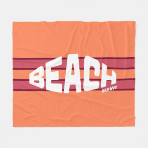 Beach Please Coral & Pink Striped  Fleece Blanket
