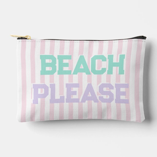 Beach Please - Cute Pastel & Pink Stripes  Accessory Pouch (Front)