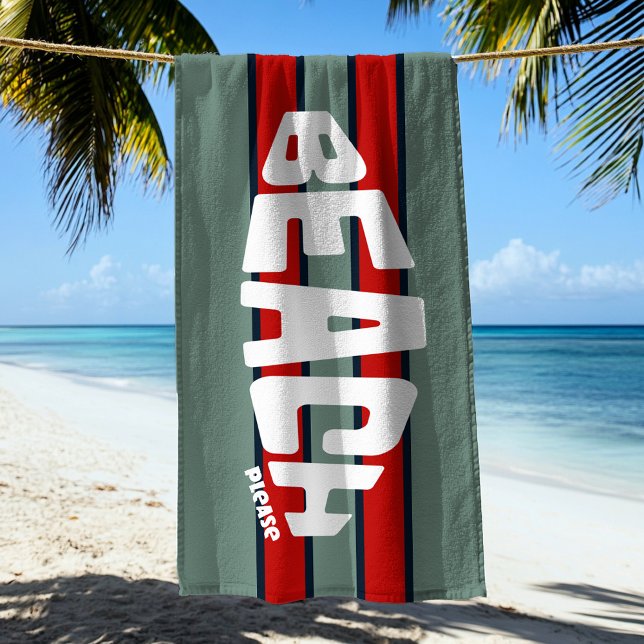 Beach Please Dusty Blue and Red Beach Towel (Creator Uploaded)