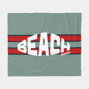 Beach Please Dusty Blue and Red Fleece Blanket