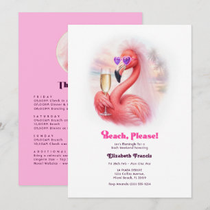 Beach Please Flamingo Bachelorette Weekend Invitation