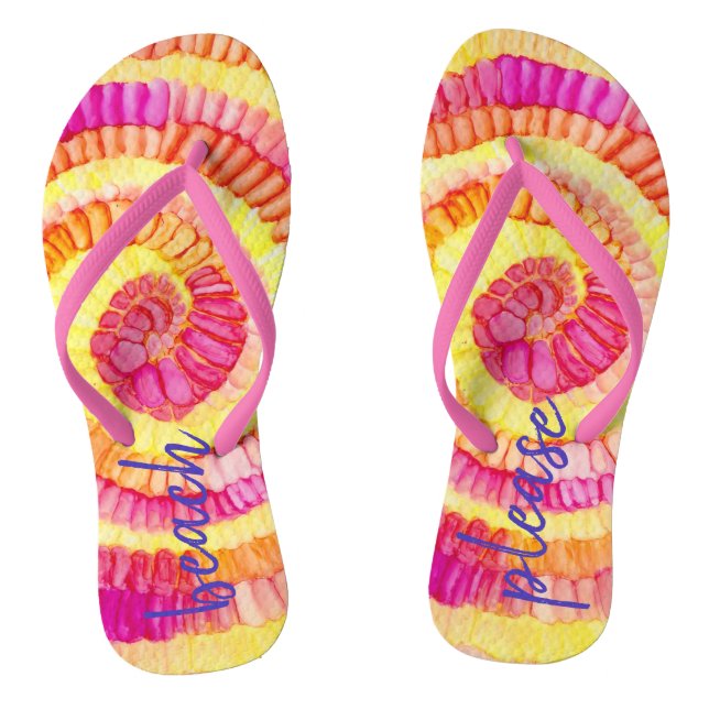 Beach Please Flip-Flops Yellow, Pink, Orange Jandals (Footbed)