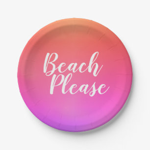 Beach Please Orange Pink Ombre Beach Paper Plate