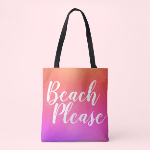 Beach Please Orange Pink Ombre Beach Tote Bag