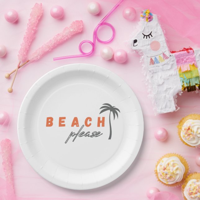 beach please palm tree Paper Plates Party (Party)
