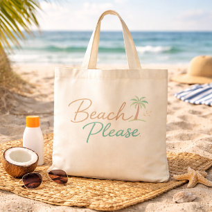 Beach Please Pastel Script Typography Tote Bag