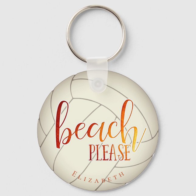 beach please personalised girls' volleyball key ring (Front)