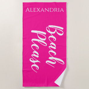 Beach Please Personalised Hot Pink Towel