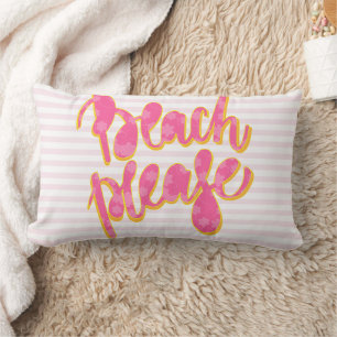 BEACH PLEASE Pink Typography & Quote Lumbar Cushion