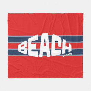 Beach Please Red & Navy Blue Stripe Fleece Blanket