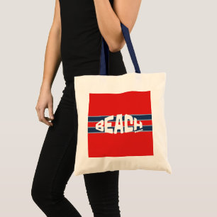 Beach Please Red & Navy Blue Striped Tote Bag