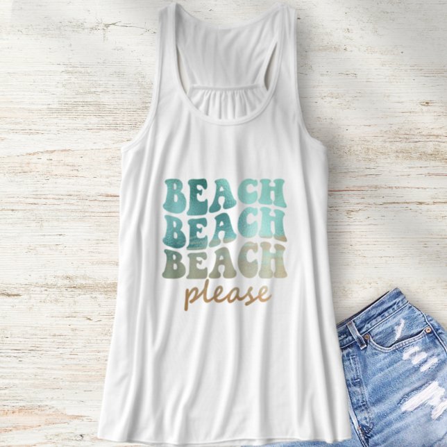 Beach Please Retro Blue and Tan Summer Singlet (Summer Beachy Beach Please Racerback Shirt)