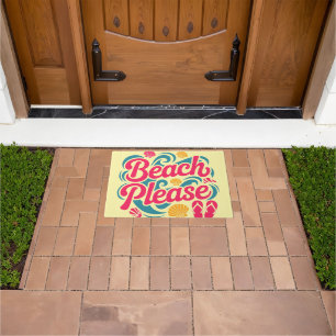 Beach Please Retro Graphic: Pink Typography Doormat
