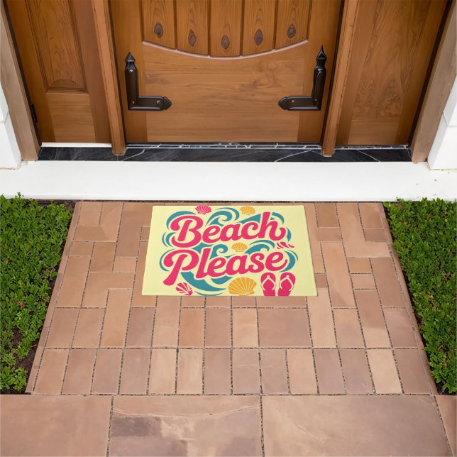 Beach Please Retro Graphic: Pink Typography Doormat (Outdoor)