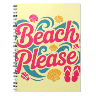 Beach Please Retro Graphic: Pink Typography Notebook