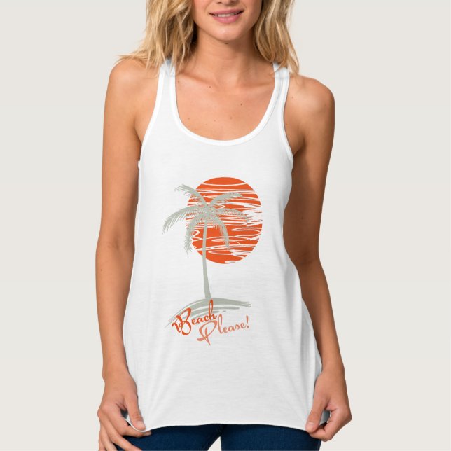 Beach PLEASE! Sunset and Palm Tree Singlet (Front)