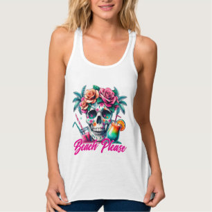 Beach Please Tropical Skull Plus Size T-Shirt Singlet