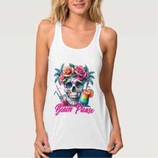 Beach Please Tropical Skull Plus Size T-Shirt Singlet