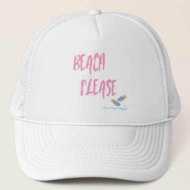 Beach Please Tropical Summer Vacation Cool Pink Trucker Hat (Front)