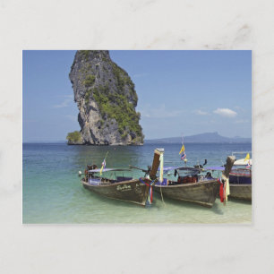 beach Poda island Thailand long-tail peace boats Postcard
